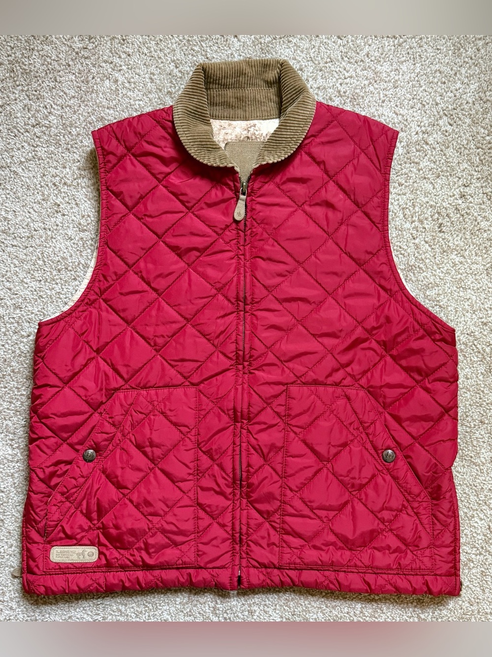 Vintage Ralph Lauren Quilted Corduroy Vest Equestrian Hunting Women’s Small Red